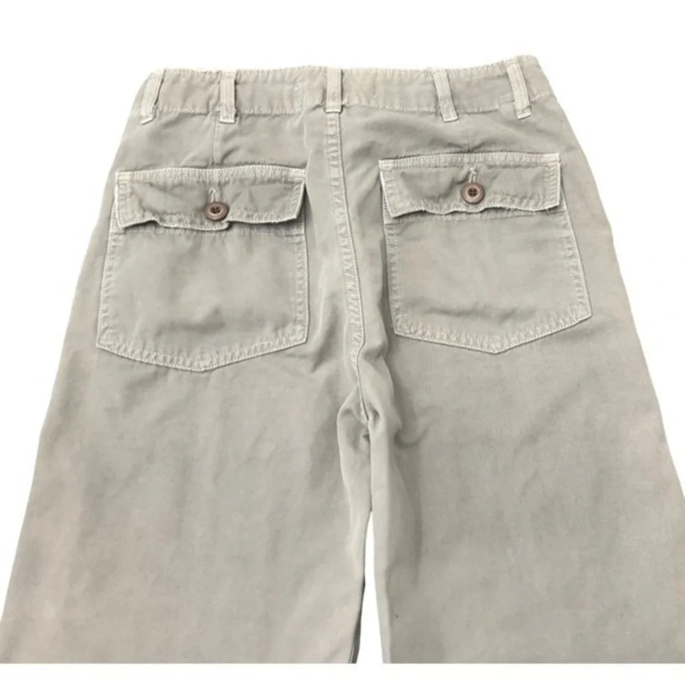 AMO Easy Army Wide Leg Cropped Cotton Pants Size 27 Button Fly Cray Green - Picture 6 of 13